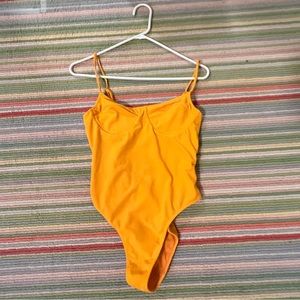 retro yellow/orange one piece bathing suit!
